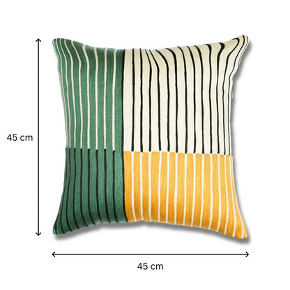 Patch Quartet - Striking Colour Block Cushion Cover with Embroidered Stripes