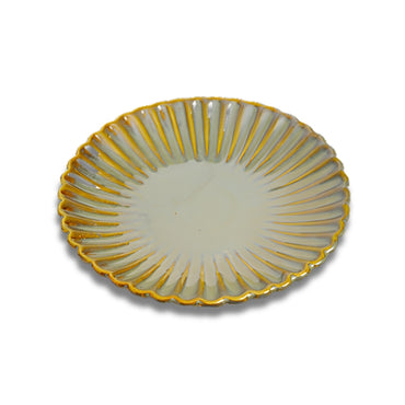 Light Grey with Yellow Curved Edges Round Platter Set of 2