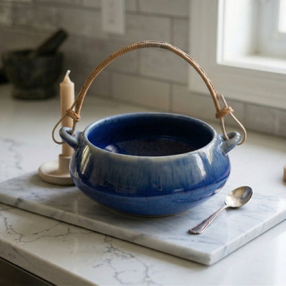 Blue Bamboo Ceramic Serving Bowl