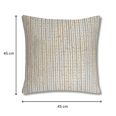 White Furrows - Square Beige Cushion Cover with White Linear Embroidery