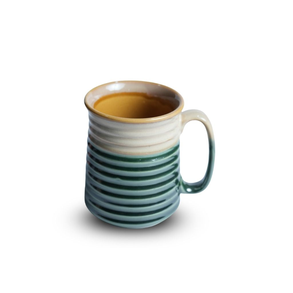 Brown Edge Green Ribbed Jumbo Mug Set of 2