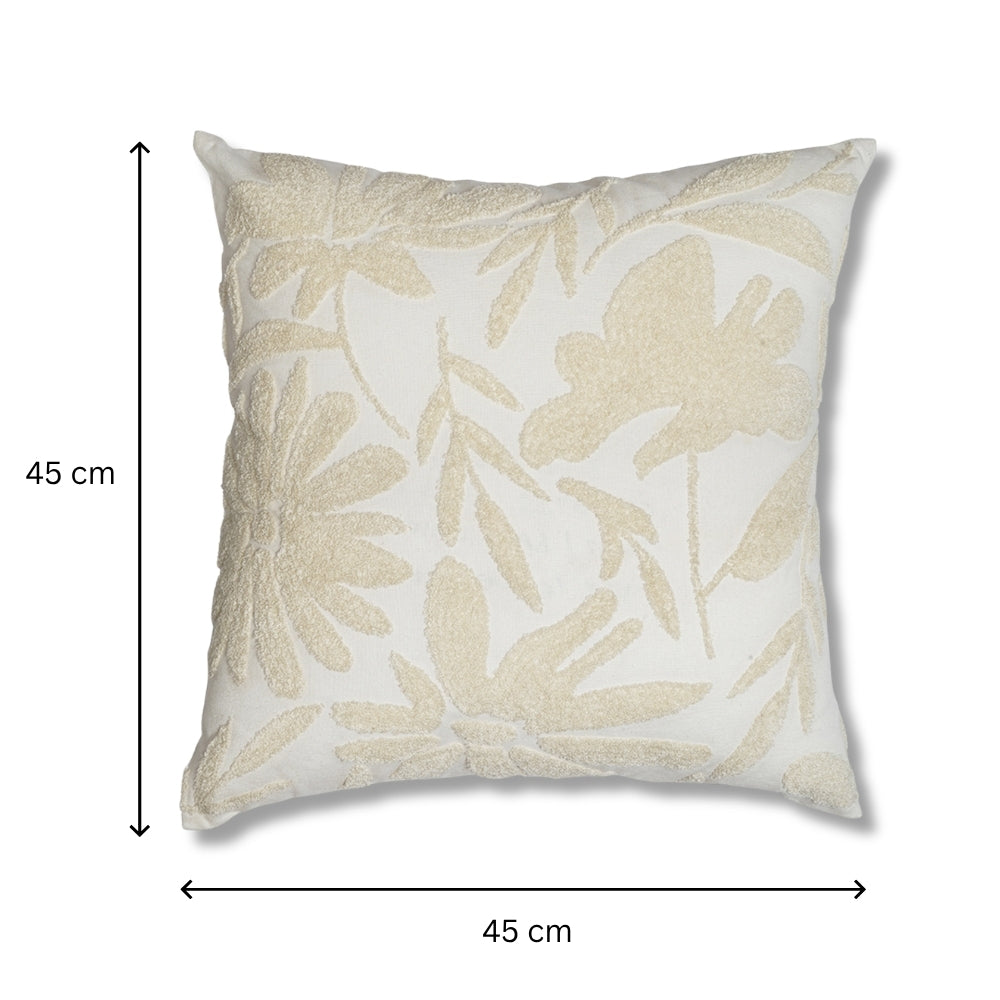 Spring’s Herald - Square Ivory-White Floral Embroidered Cushion Cover