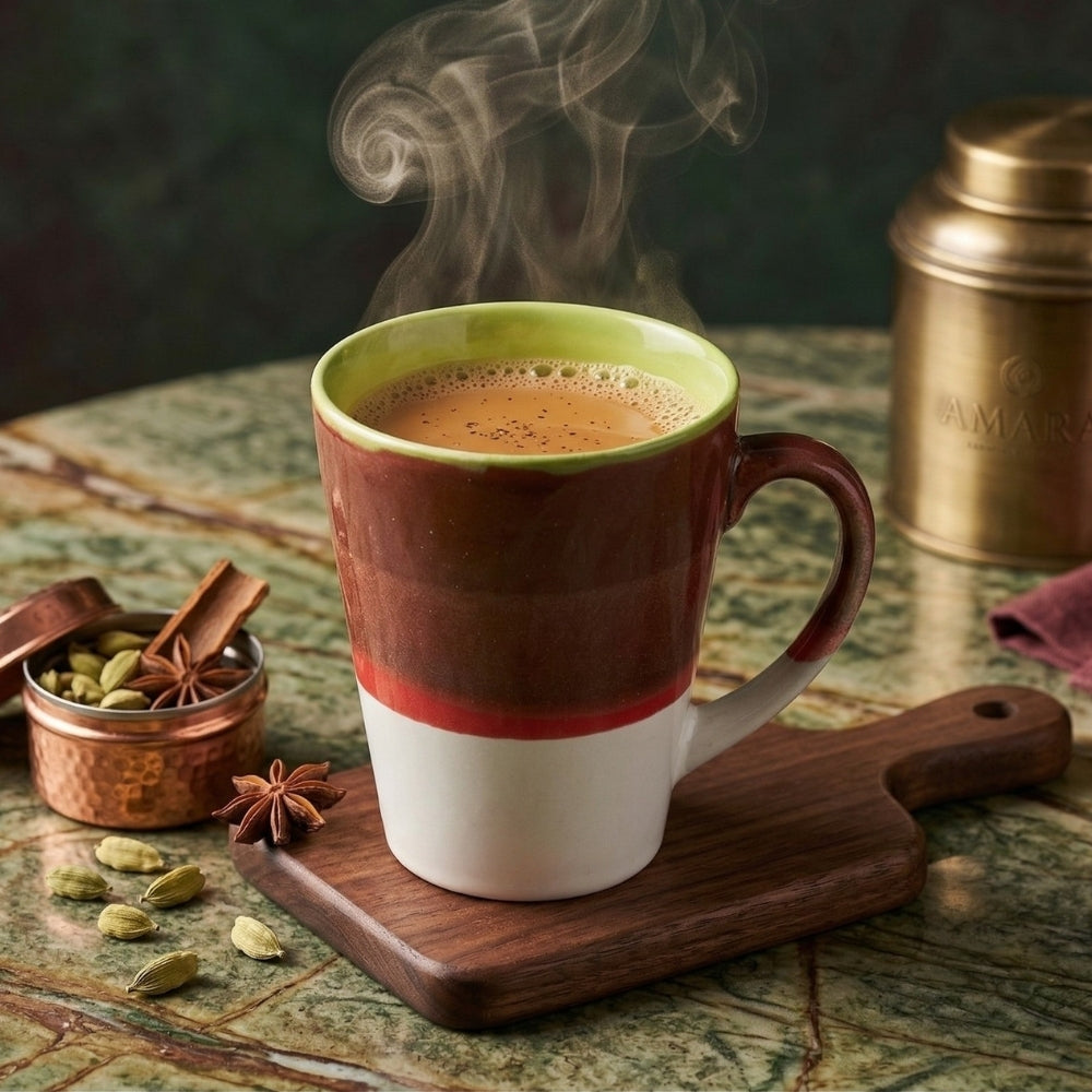 Green Edge Rust Brown Ceramic Coffee Mug Set of 6