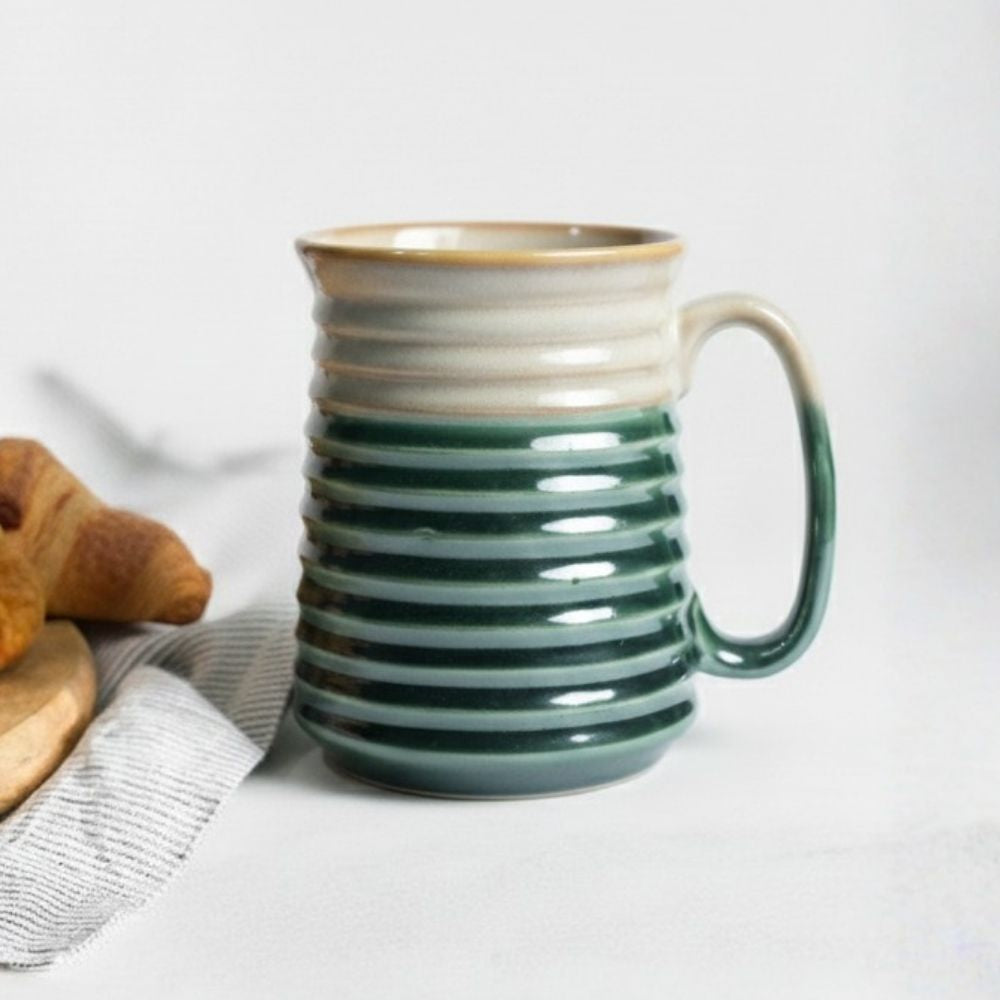 Brown Edge Green Ribbed Jumbo Mug Set of 2