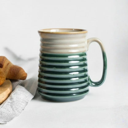 Brown Edge Green Ribbed Jumbo Mug Set of 2