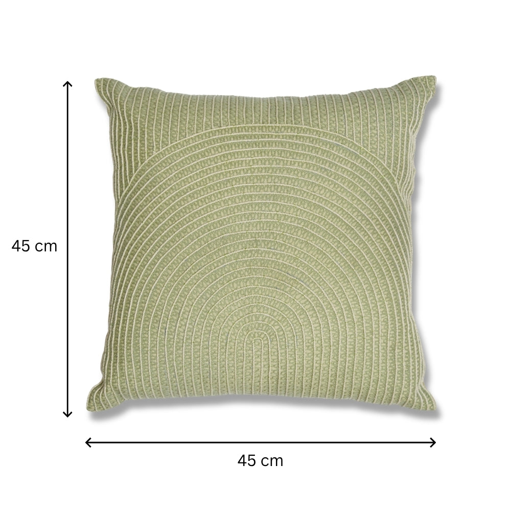 Waves of Green - Square Light Green Cushion Cover with Arched Embroidery