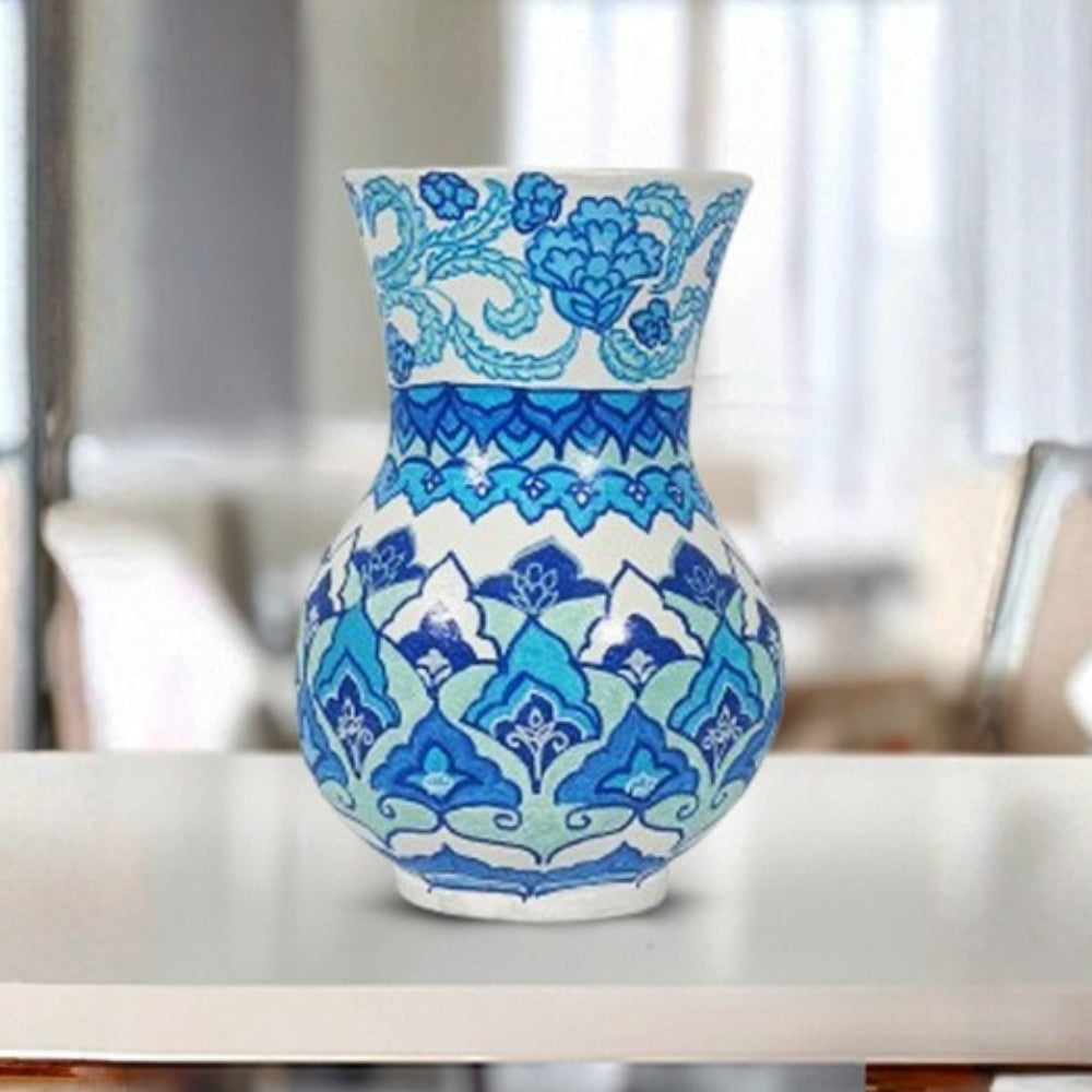 Gulmohar White and Blue Broad Rim Vase
