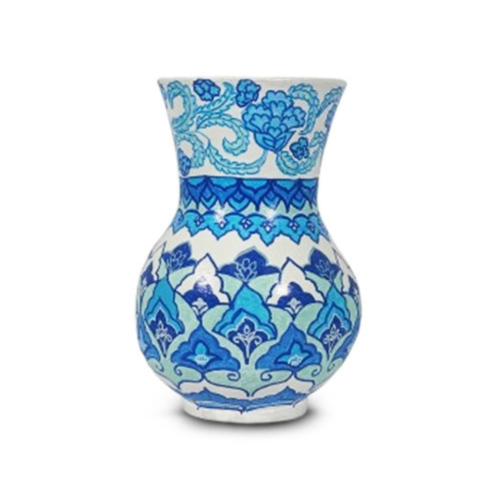 Gulmohar White and Blue Broad Rim Vase