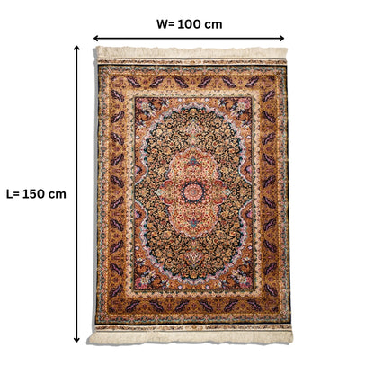 Multicolour Silk Carpet - Persian Luxury Rug with Floral Motifs