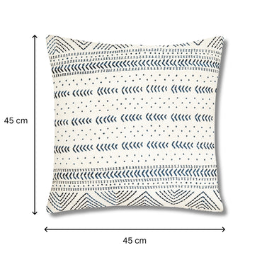 Inca Blue - Square Ivory Cushion Cover with Blue Inca-Inspired Embroidery