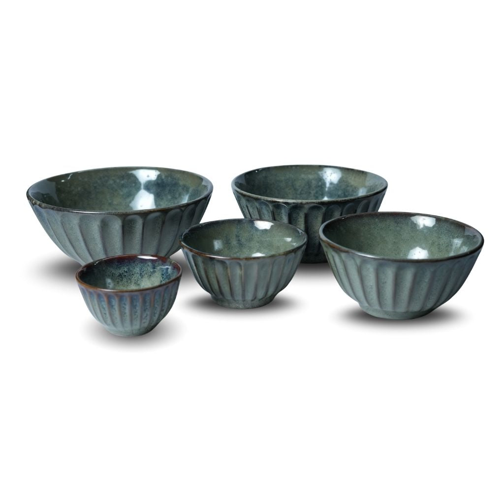 Sage Green Ribbed Bowl Set of 5
