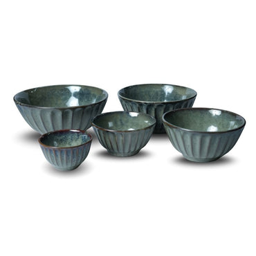 Sage Green Ribbed Bowl Set of 5