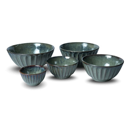 Sage Green Ribbed Bowl Set of 5