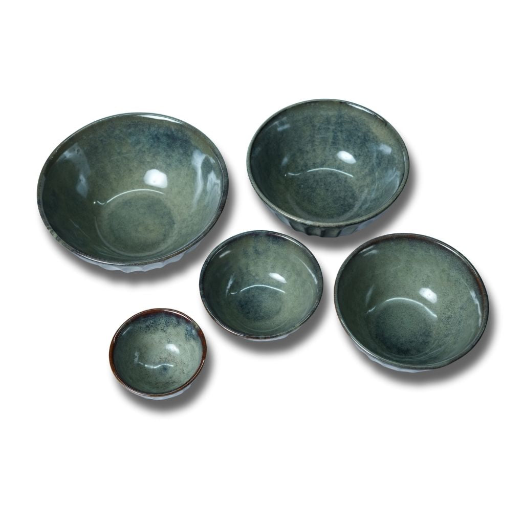 Sage Green Ribbed Bowl Set of 5