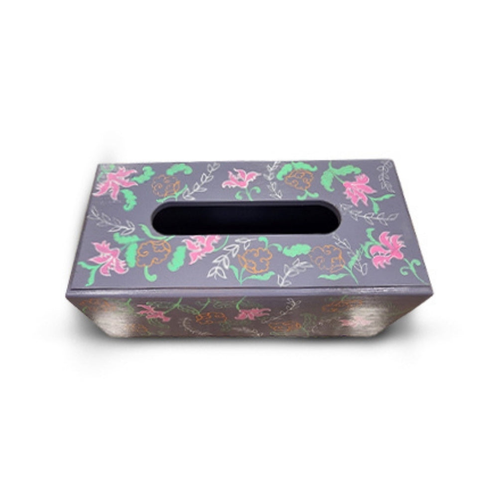 Grey Floral Wooden Tissue Box