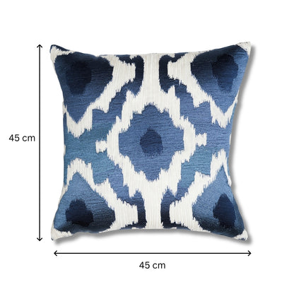 Rorschach Blue - Blue and White Embroidered Square Cotton Cushion Cover