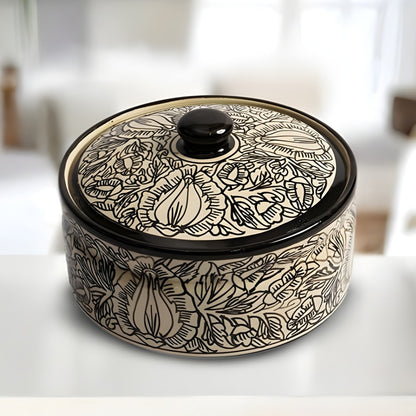 Kalamkari Ceramic Serving Pot with Lid Set of 2