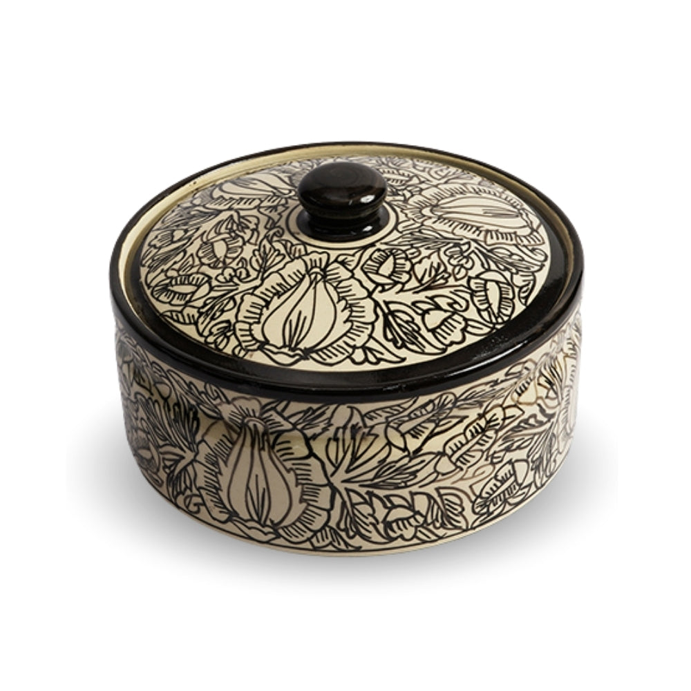 Kalamkari Ceramic Serving Pot with Lid Set of 2