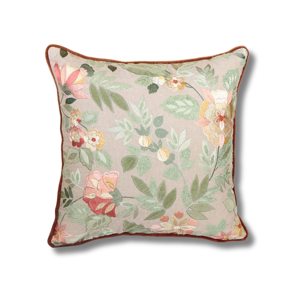 Cotton Chambray Multicolor Sagewood Bloom Cushion Cover 45x45 cm