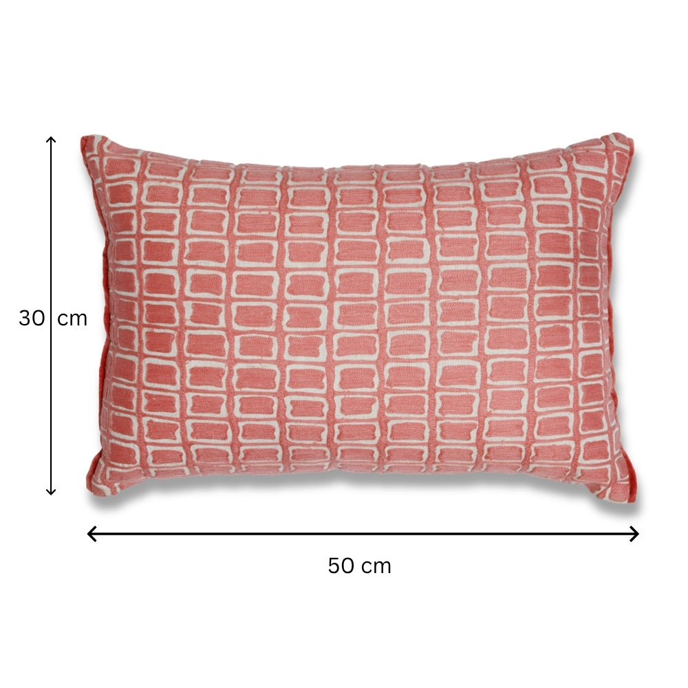 Gloria - Blush Pink Rectangular Cotton Cushion Cover with Geometric Embroidery