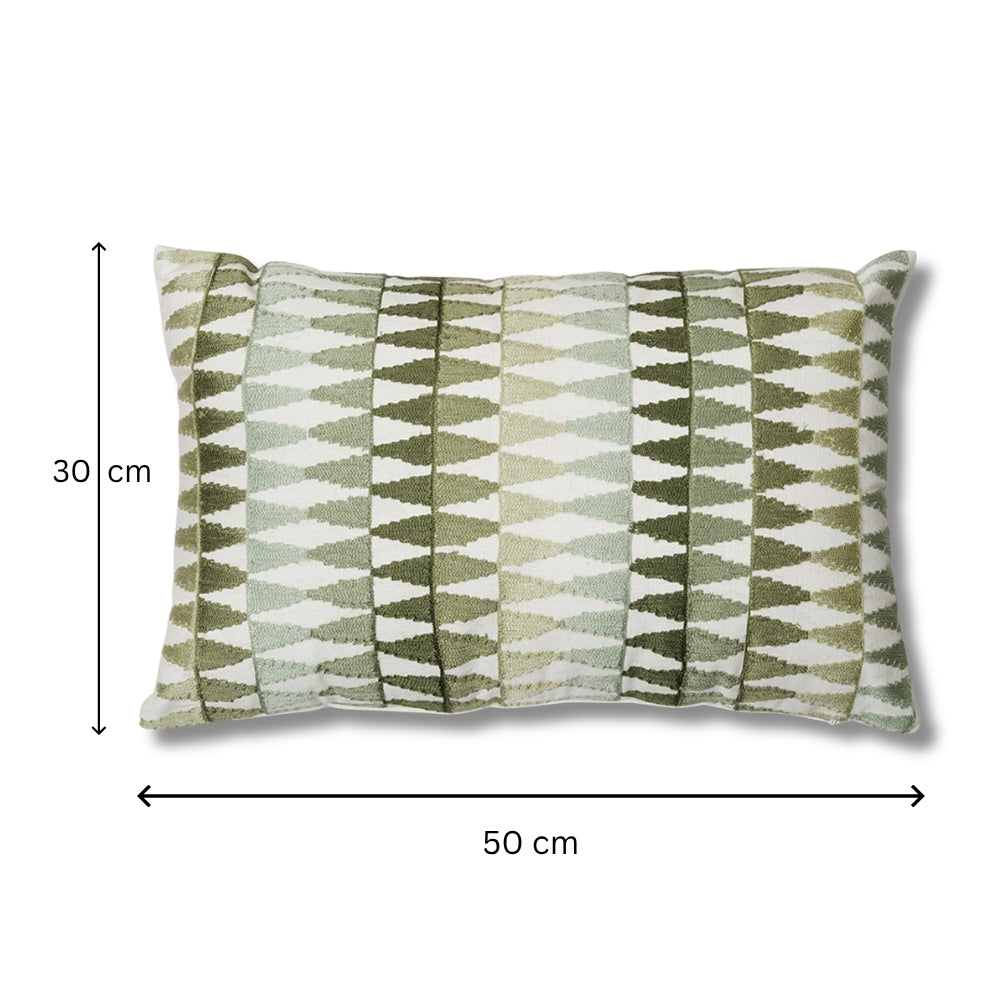 Adamas - Rectangular Embroidered Cushion Cover in Soft Green and White