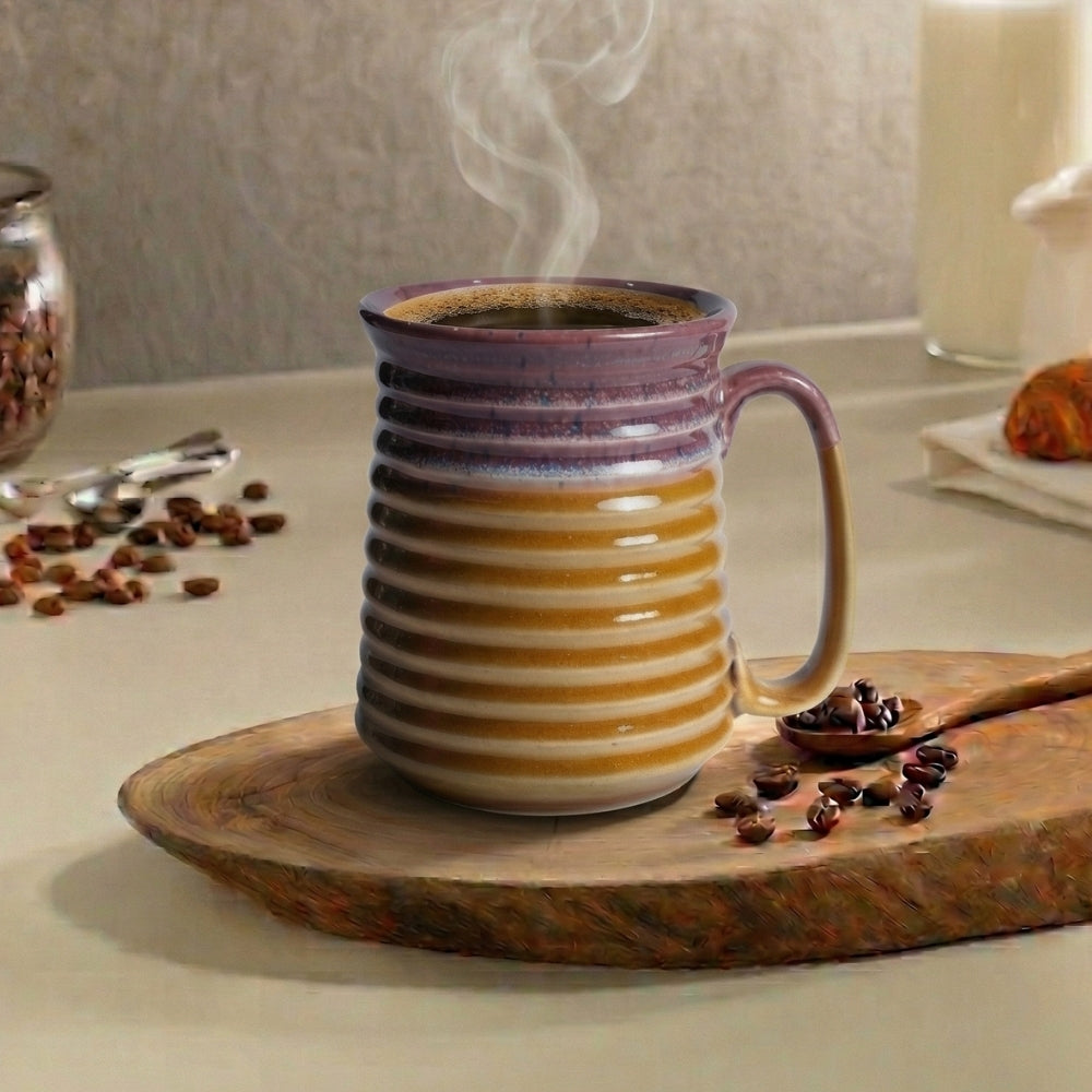 Dual Tone Ribbed Ceramic Jumbo Mug Set of 4