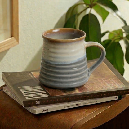 Dark Amber Edge Ribbed Ceramic Mug Set of 6