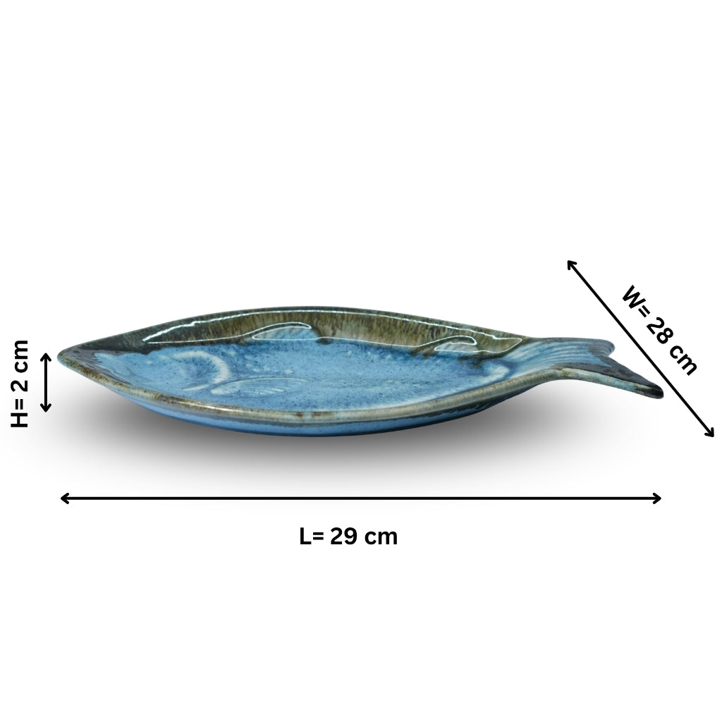 Ocean Blue Fish Shaped Ceramic Platter