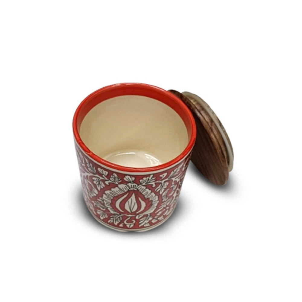 Kalamkari Red Circular Ceramic Canister Set of 2 with Lid