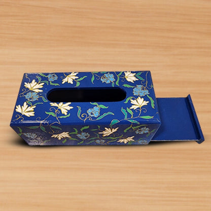 Blue Floral Wooden Tissue Box