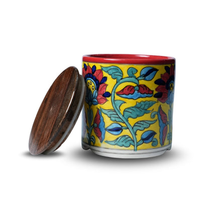 Yellow Floral Circular Canister Set of 2