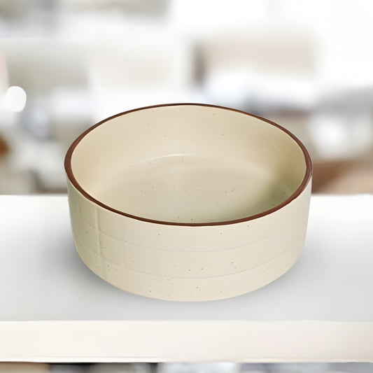 Brown Edged Cream Round Bowl