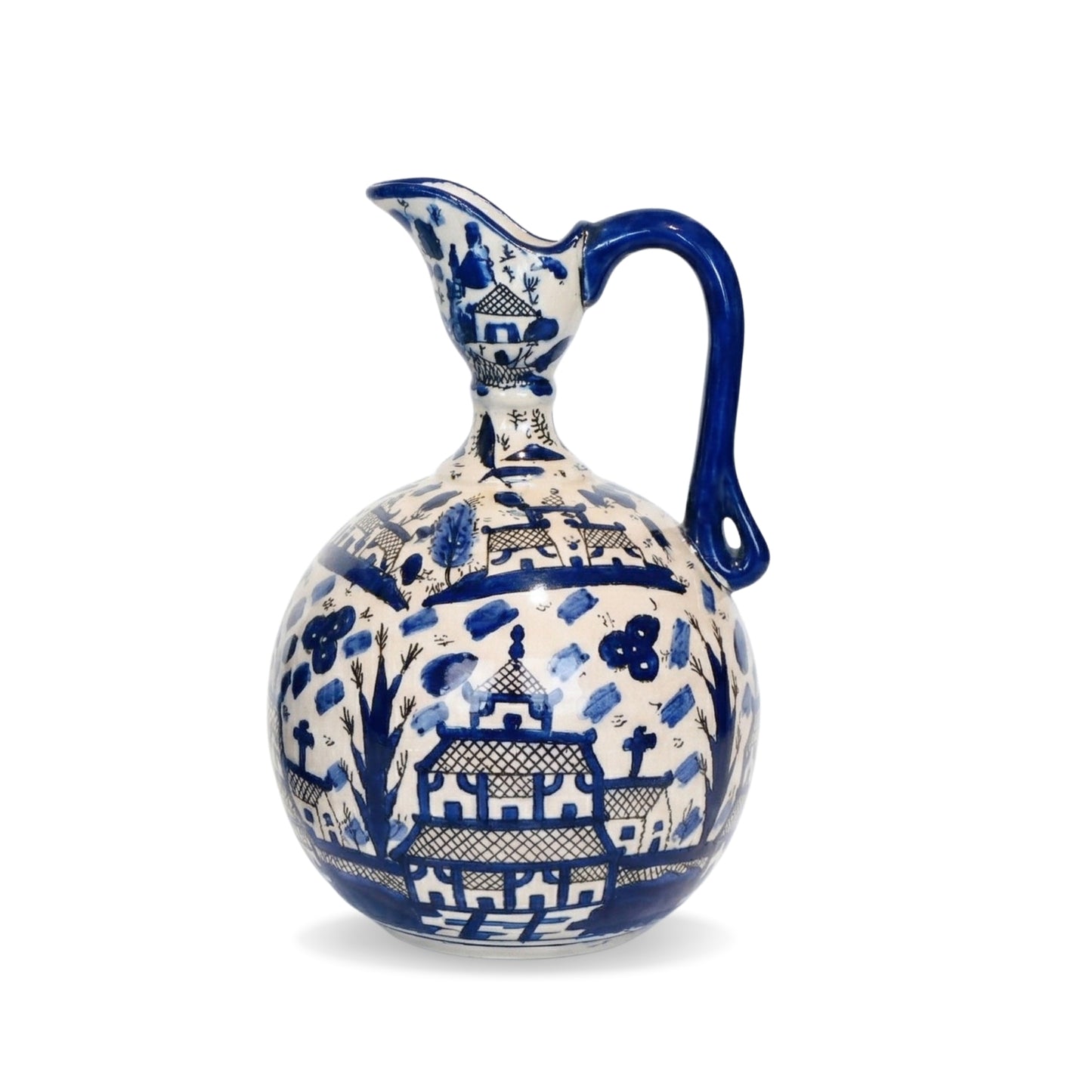 Chinese Ceramic Round Short Neck Decorative Pitcher