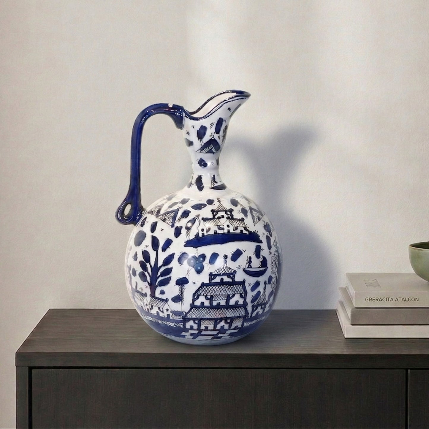 Chinese Ceramic Round Short Neck Decorative Pitcher