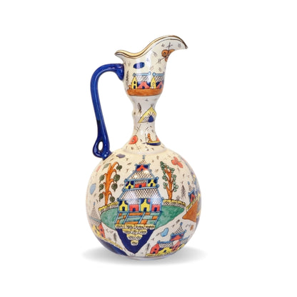 Multicolour Chinese Ceramic Round Long Neck Decorative Pitcher