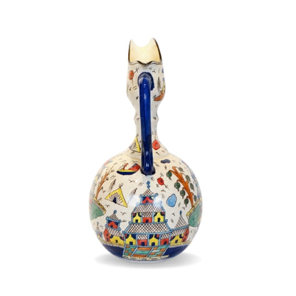 Multicolour Chinese Ceramic Round Long Neck Decorative Pitcher