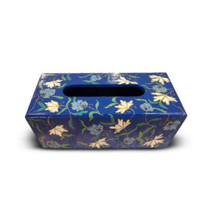 Blue Floral Wooden Tissue Box