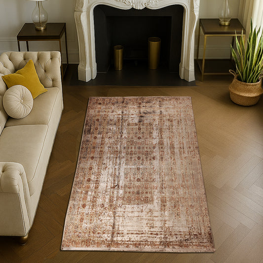 Contemporary blue-grey silk carpet with distressed vintage pattern for modern living spaces