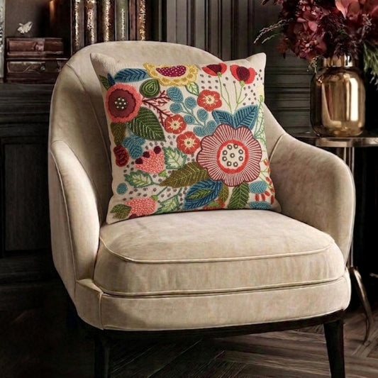 multicolor carnival flora cotton chambray cushion cover 45x45 cm decorative