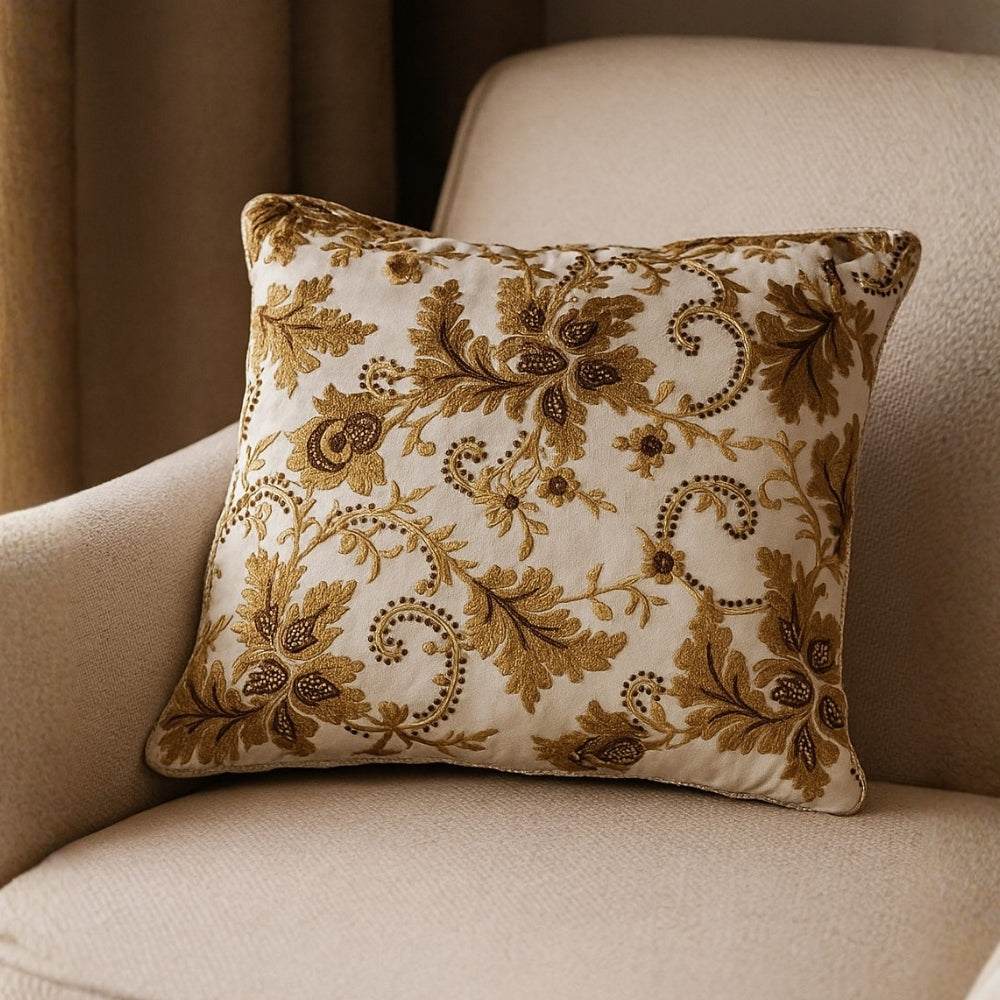 Golden Vine Cotton Chambray Cushion Cover 45x45 cm decorative cushion