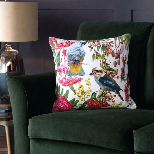 printed polyvelvet Birds of Eden cushion cover 45x45 cm decorative home cushion