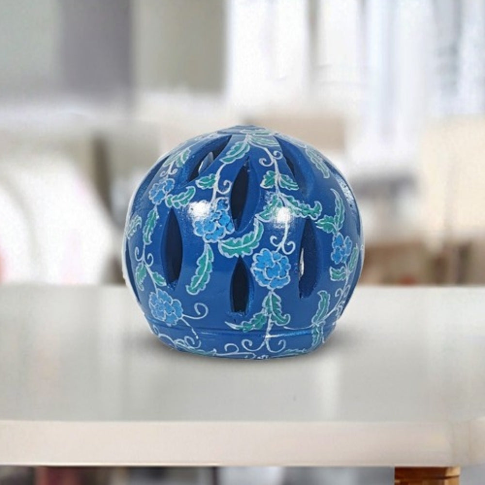 blue hand-painted ceramic decorative lantern