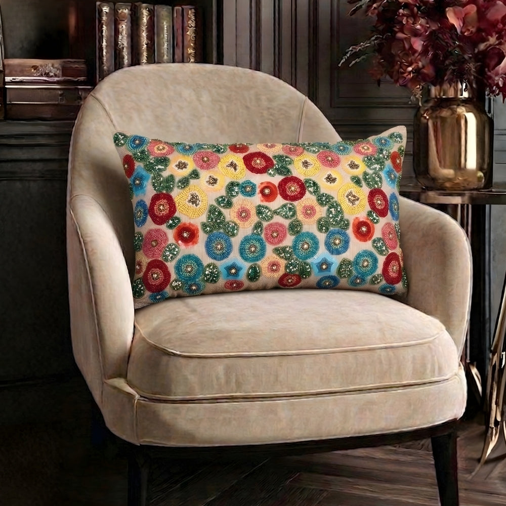 multicolor radiance meadow cotton chambray cushion cover