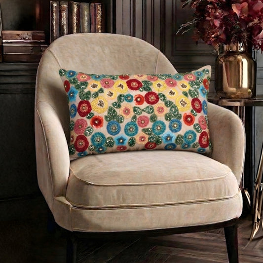 multicolor radiance meadow cotton chambray cushion cover