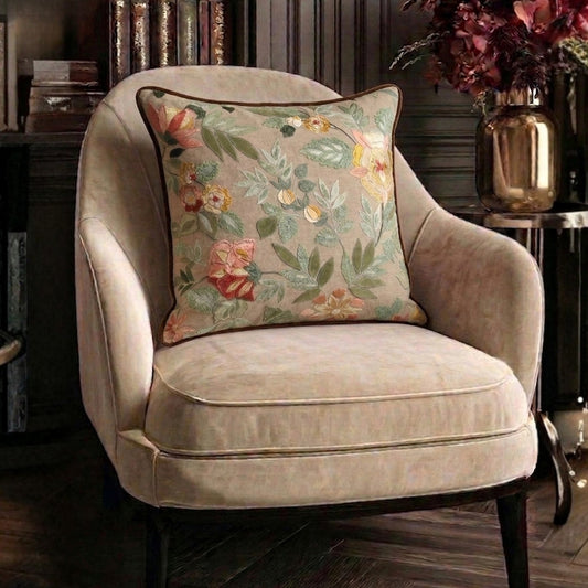 multicolor sagewood bloom cotton chambray cushion cover
