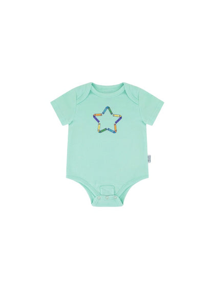 Baby Boys and Girls Crayons 100% Organic Cotton Loose Fit Peek-a-Boo Flap Bodysuit