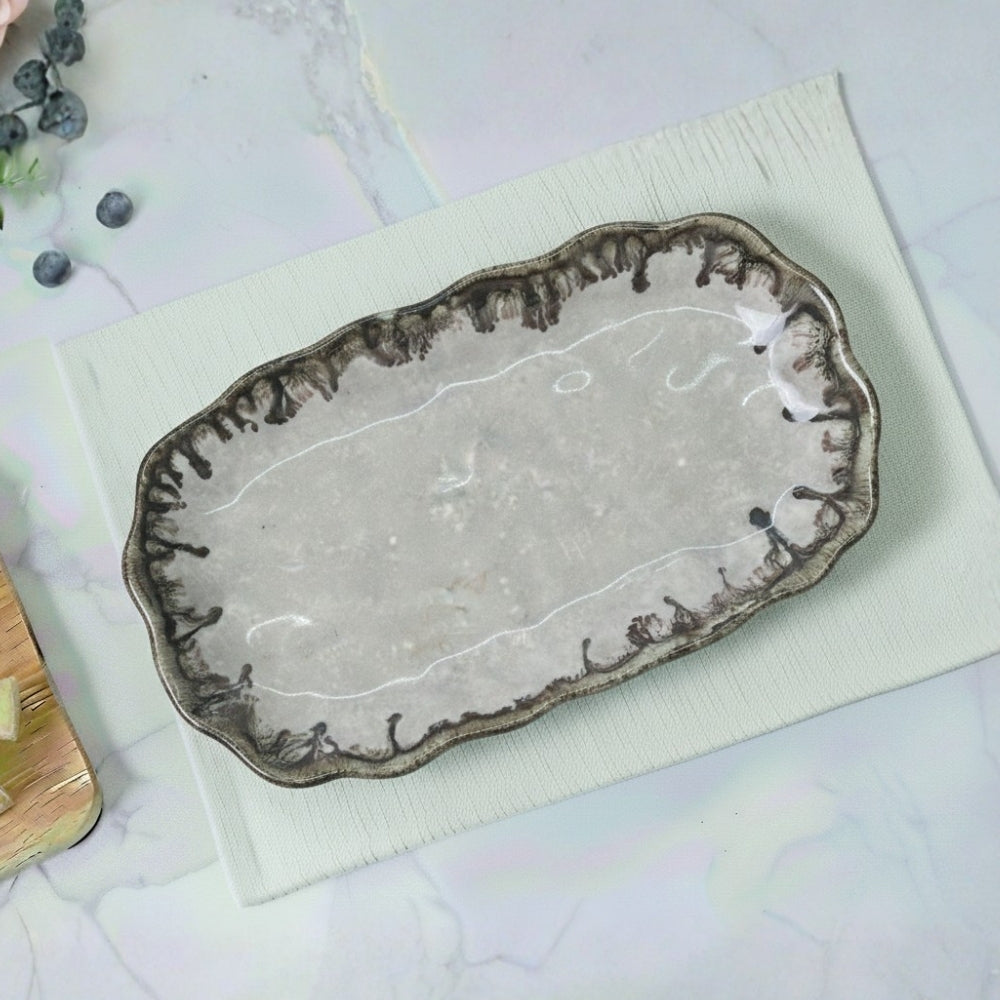 Crinkle Peach Beige Platter Set of 2