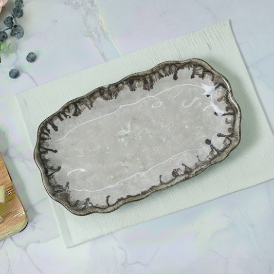 Crinkle Peach Beige Platter Set of 2