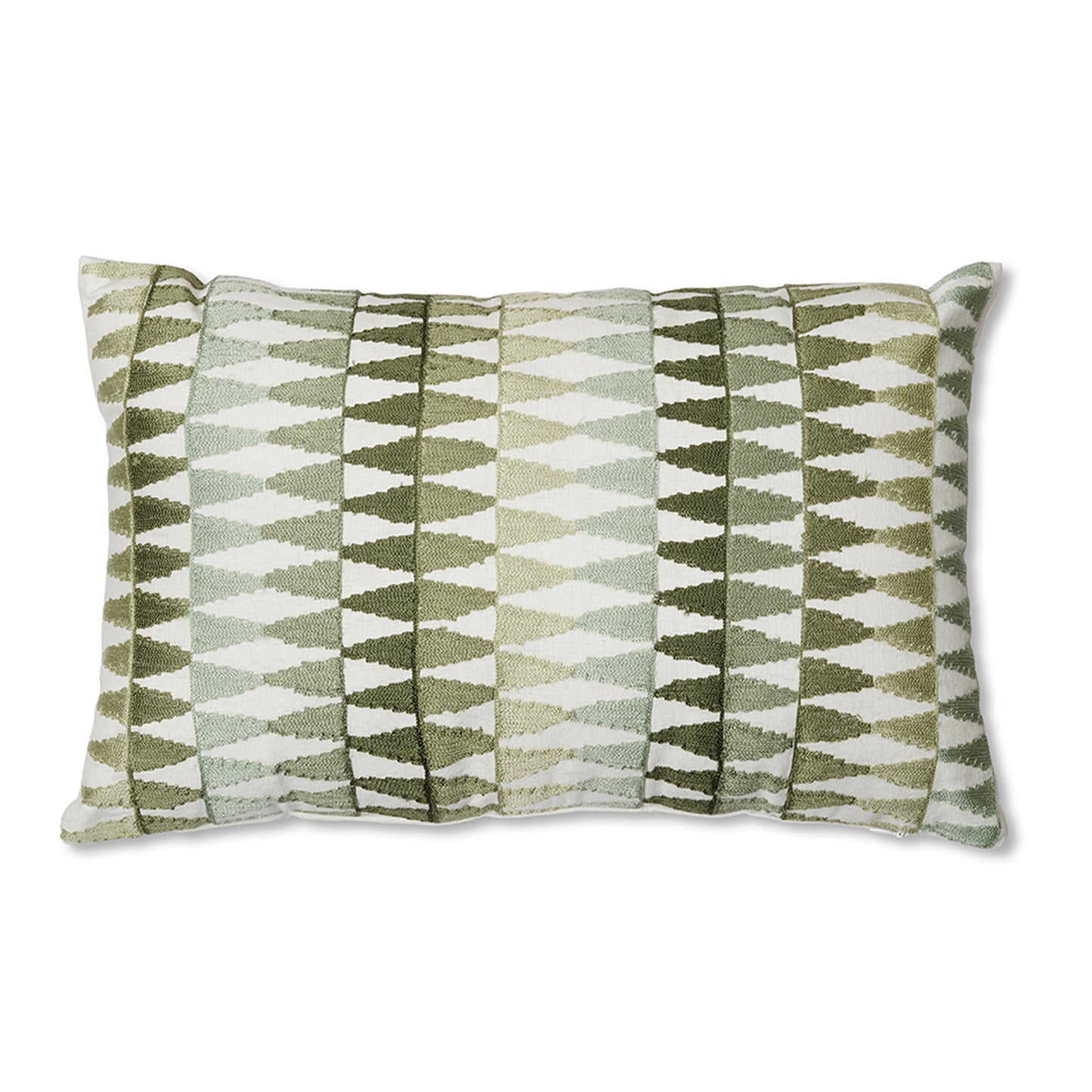 Adamas - Rectangular Embroidered Cushion in Soft Green and White