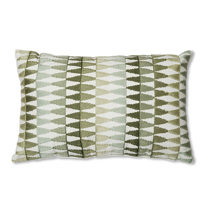 Adamas - Rectangular Embroidered Cushion in Soft Green and White